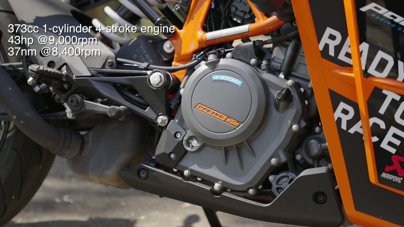 Detailed view of the WP Apex 43 mm inverted fork showcasing its advanced suspension technology.