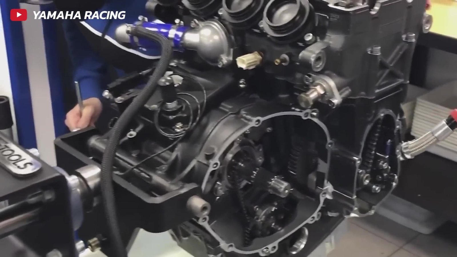 The Bikes: Detailed shot of the engine configuration showcasing the V4 setup used by most teams. Detailed shot of the engine configuration showcasing the V4 setup used by most teams.