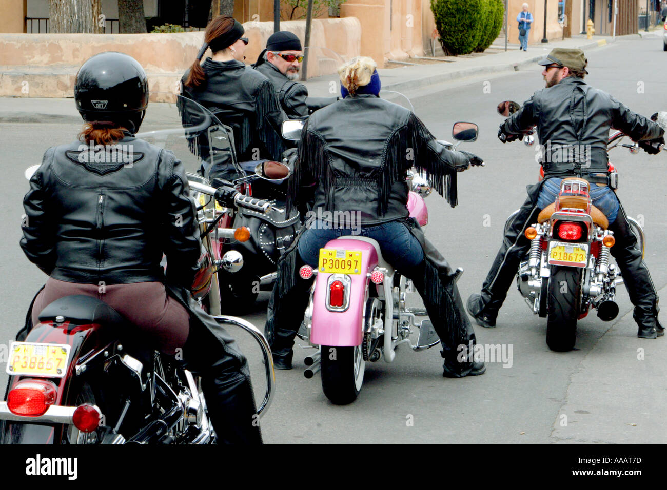 Group of riders on a club meetup ride through New Mexico