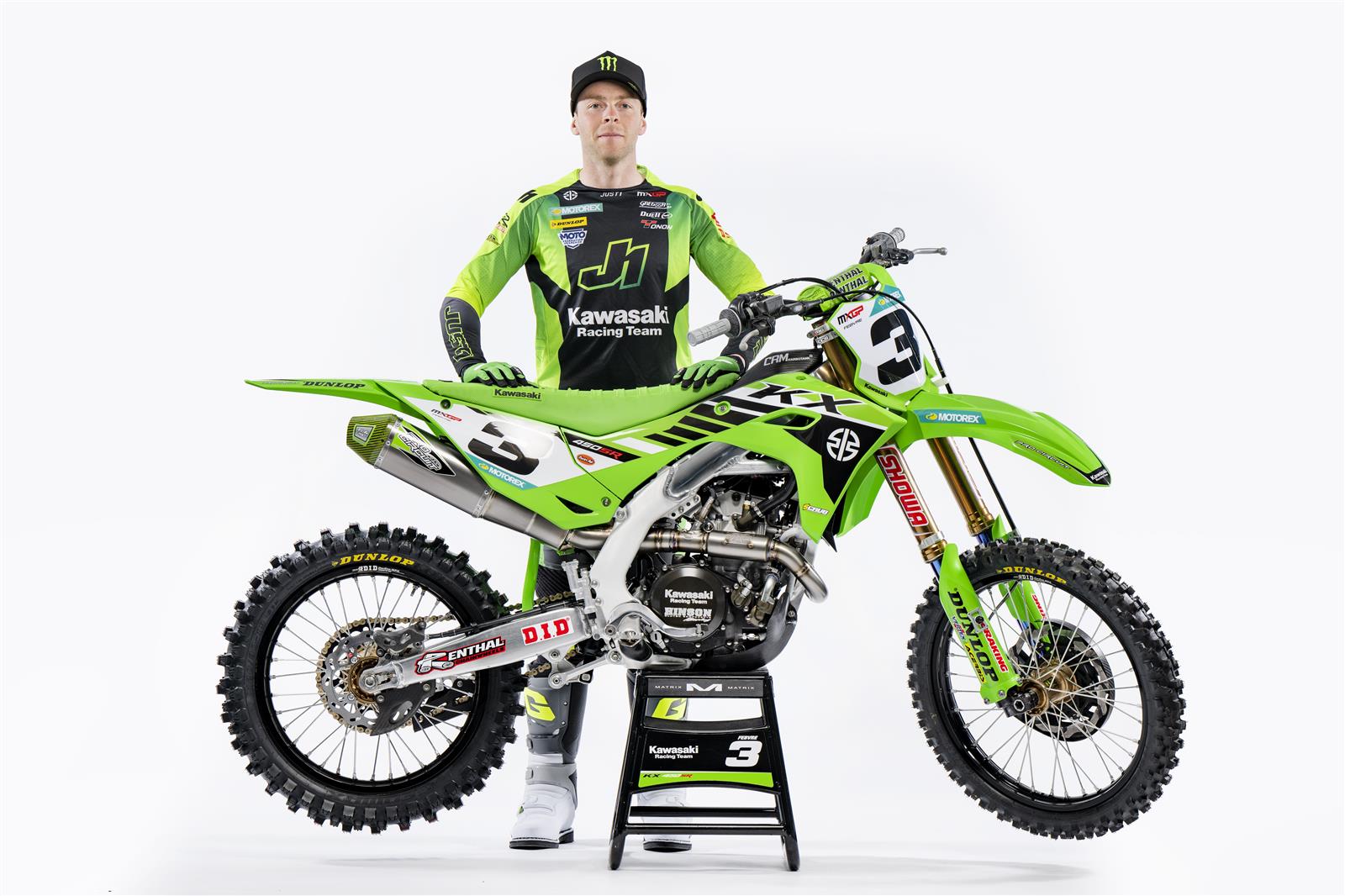 Kawasaki factory 450 rider in action to represent Blackwell