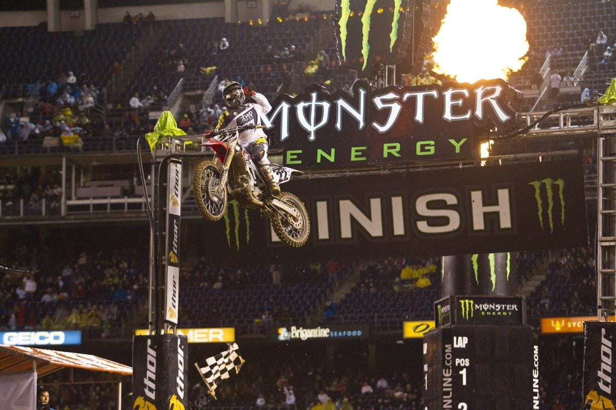 Championship celebration moment at the finish line