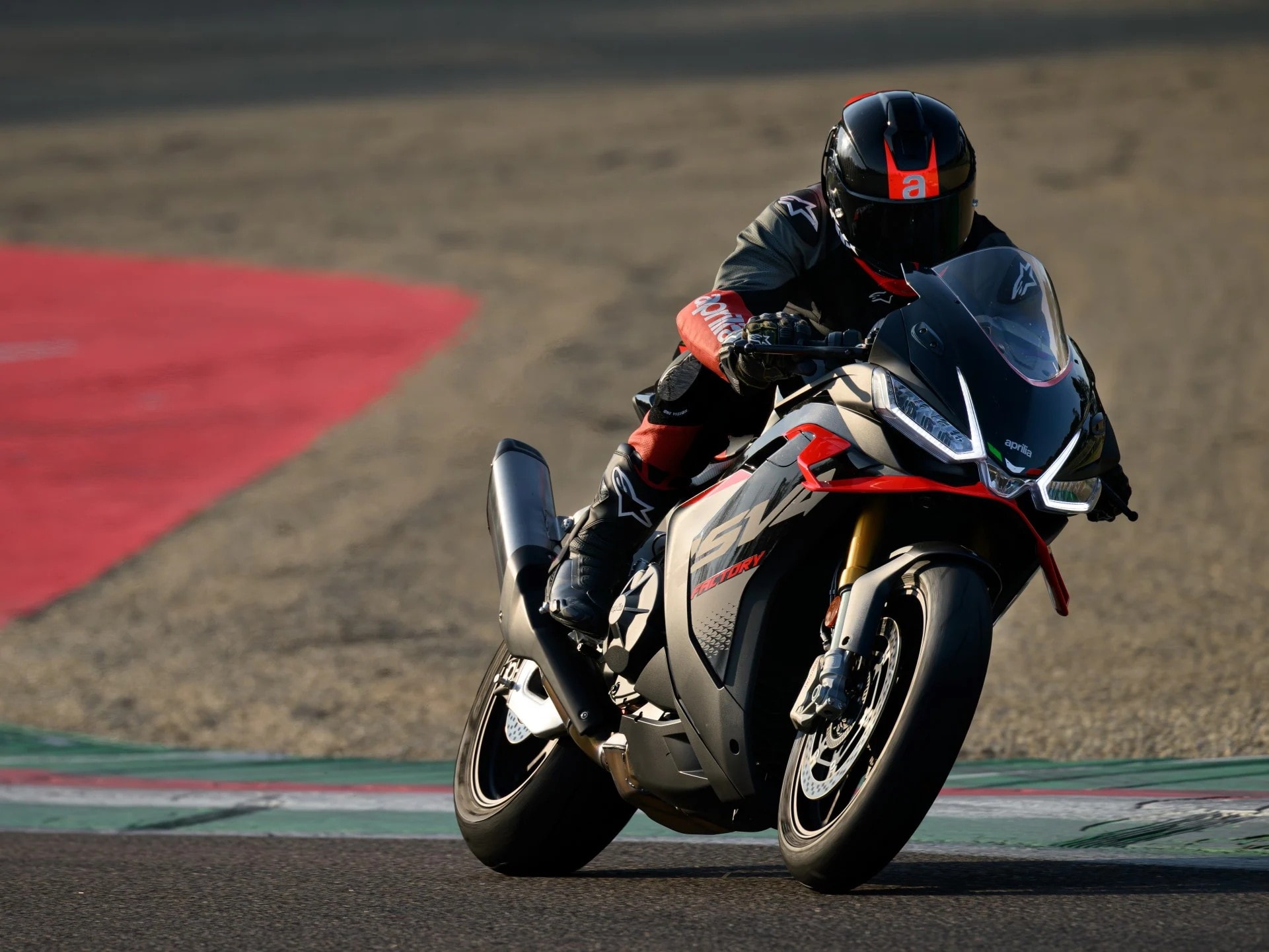 Aprilia RSV4 Factory on circuit, dynamic riding shot