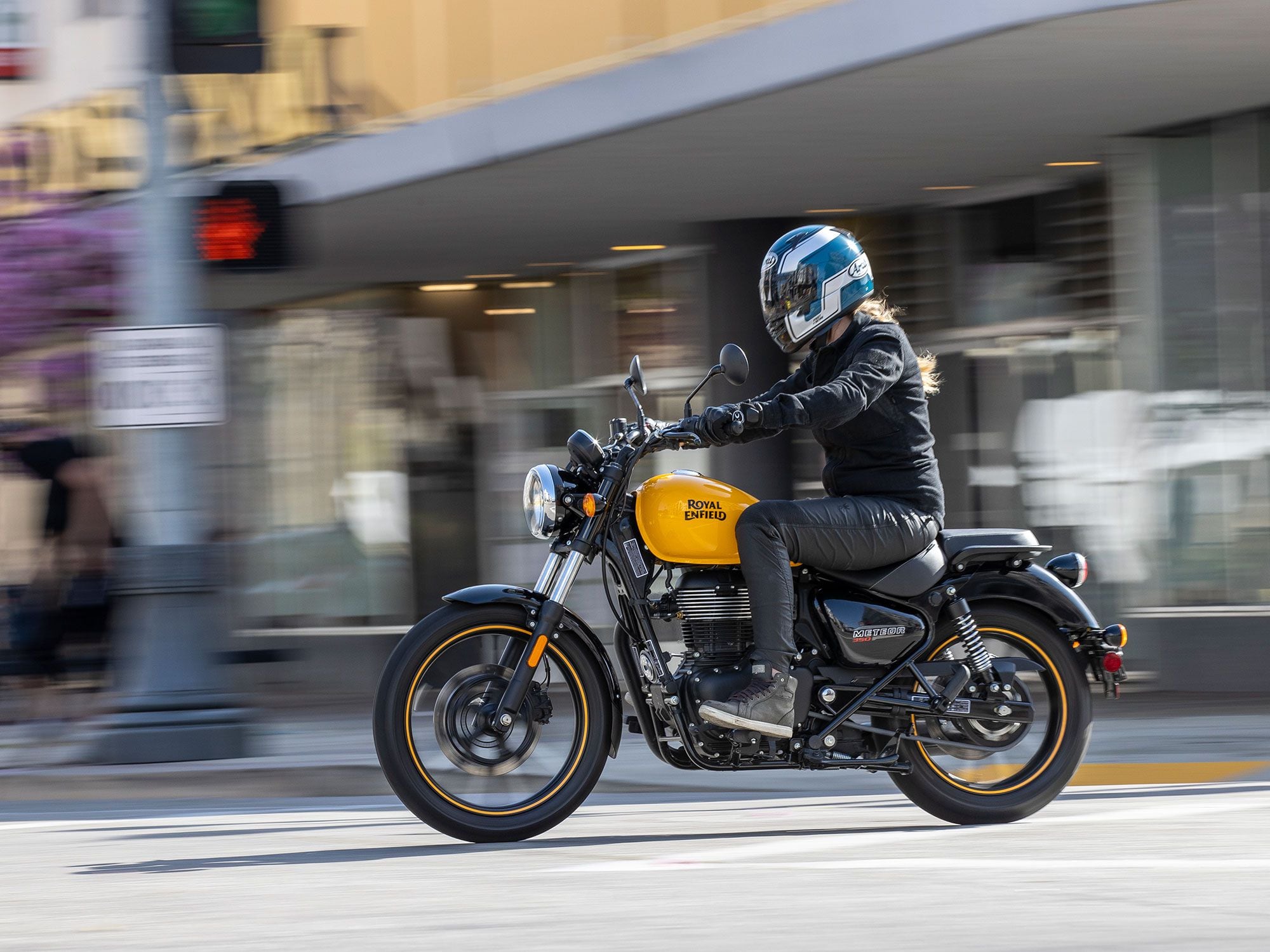 Royal Enfield Meteor 350 in motion or parked, classic styling