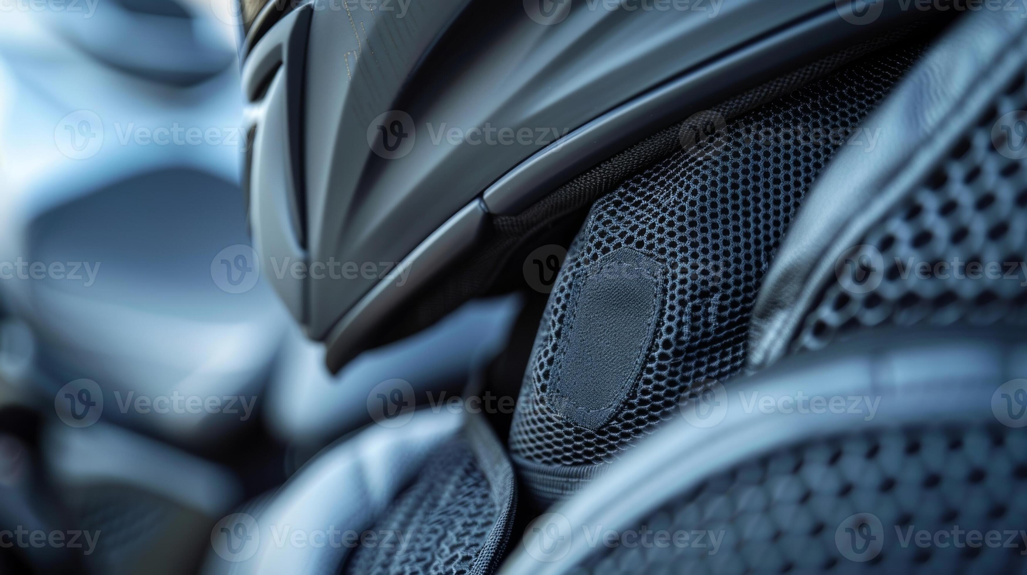 Close-up of helmet interior showing padding and ventilation channels