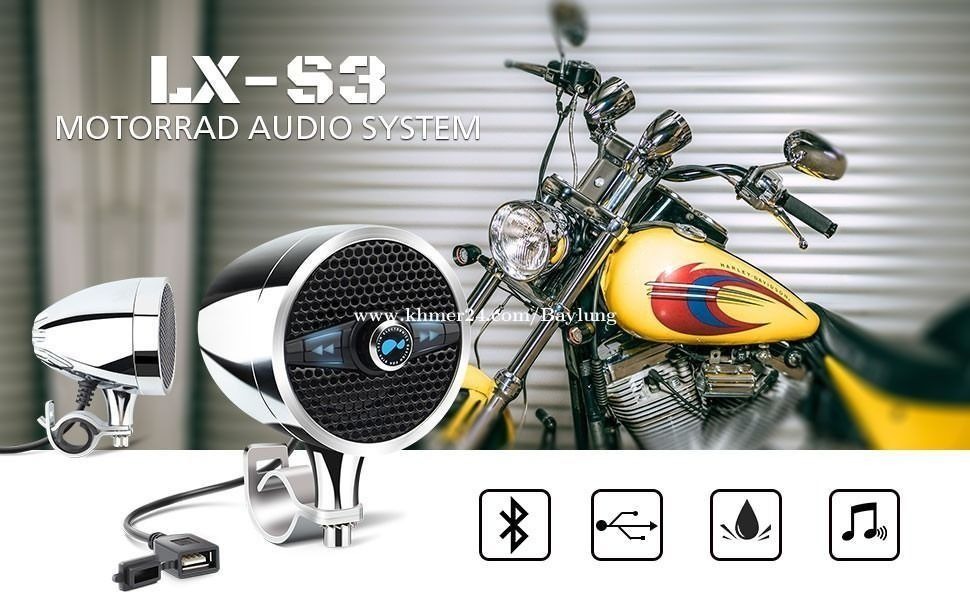 Lexin LX-Q3 Bluetooth speaker on motorcycle