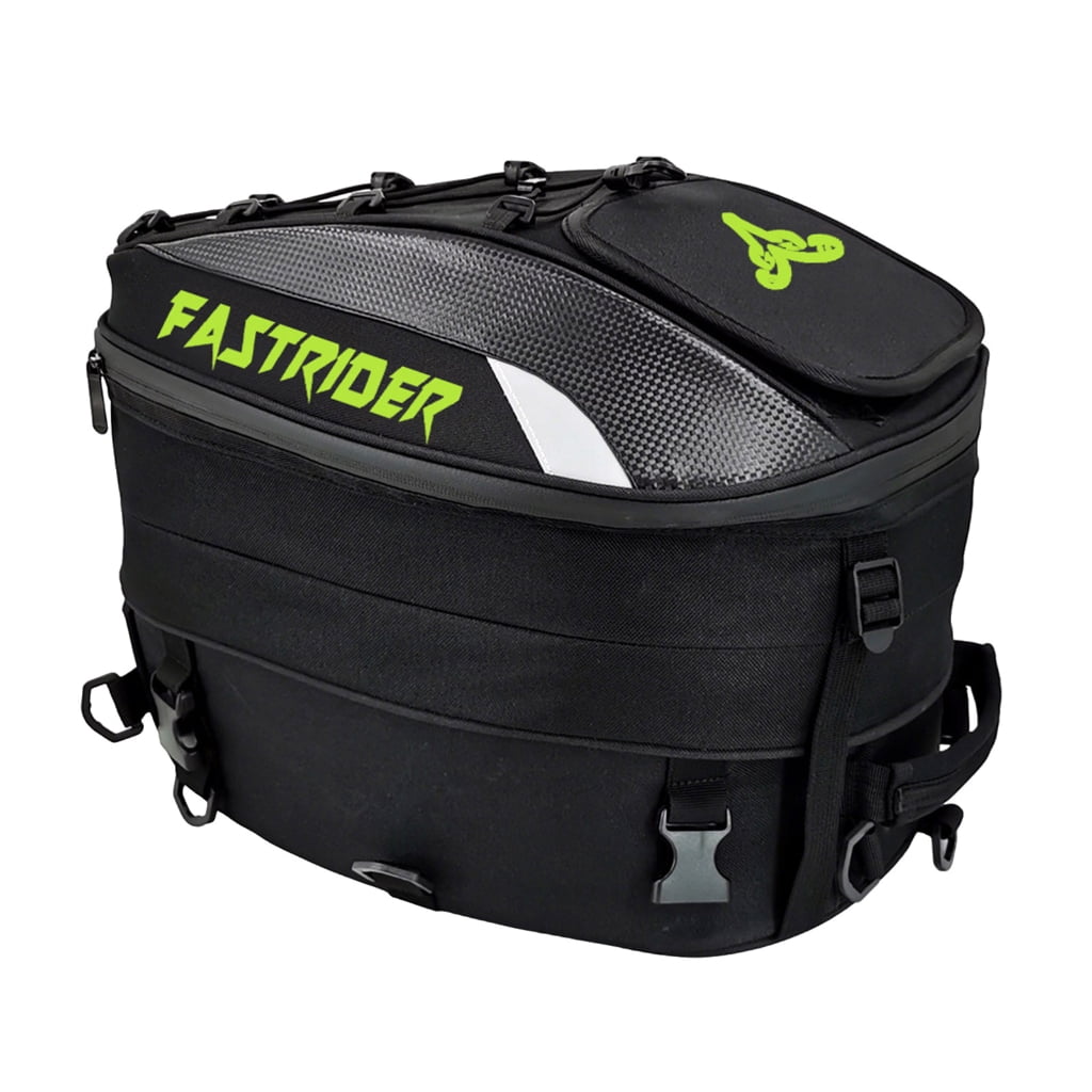 Close-up image showing compartments of a motorcycle backpack