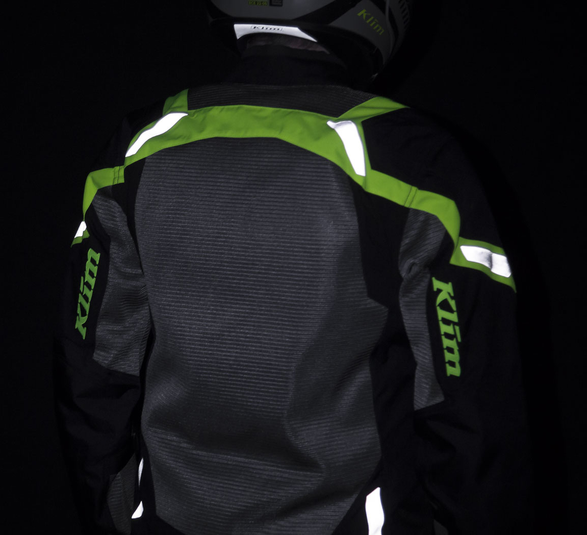 Close-up of chest ventilation zippers on a motorcycle jacket