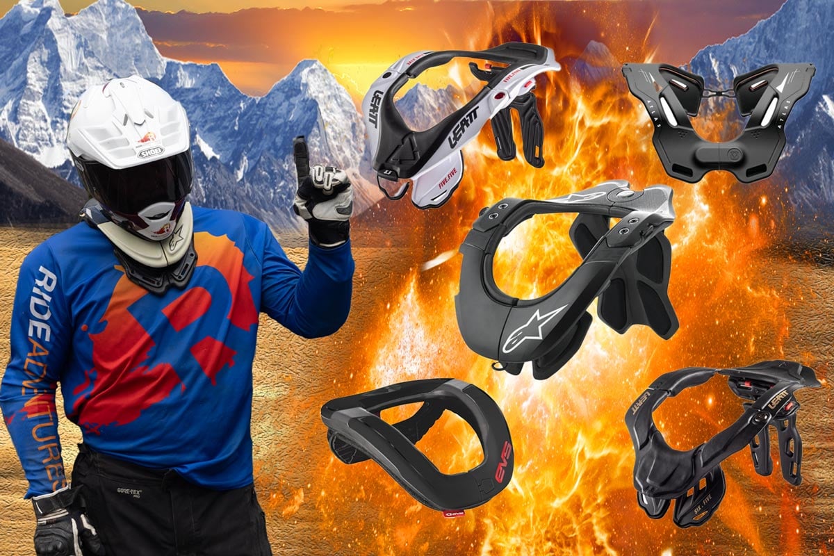 Hero image showing a rider with a neck brace clearly visible, ideally on a track or trail