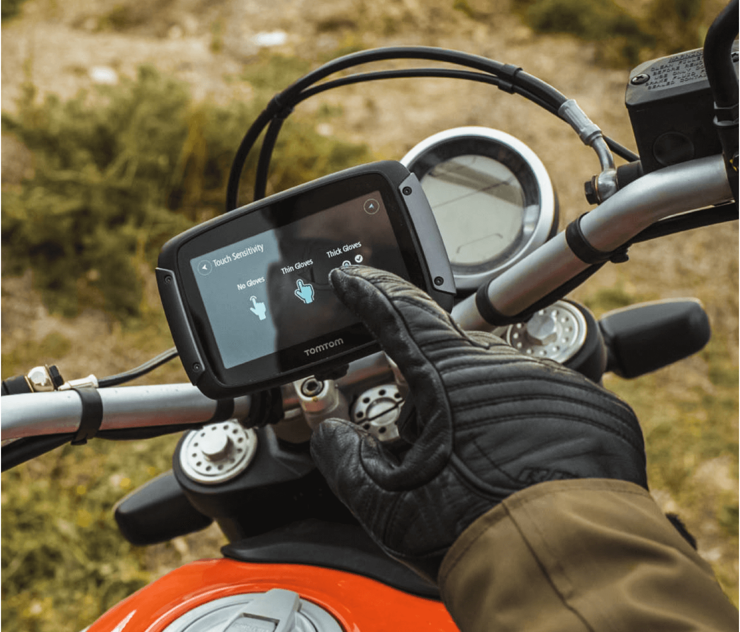Rider POV of phone navigation on handlebars while riding
