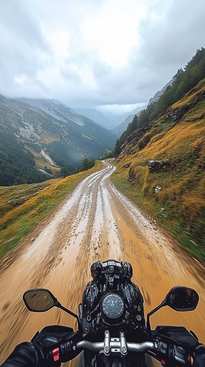 Adventure tourer riding in rain for the adventure gear section