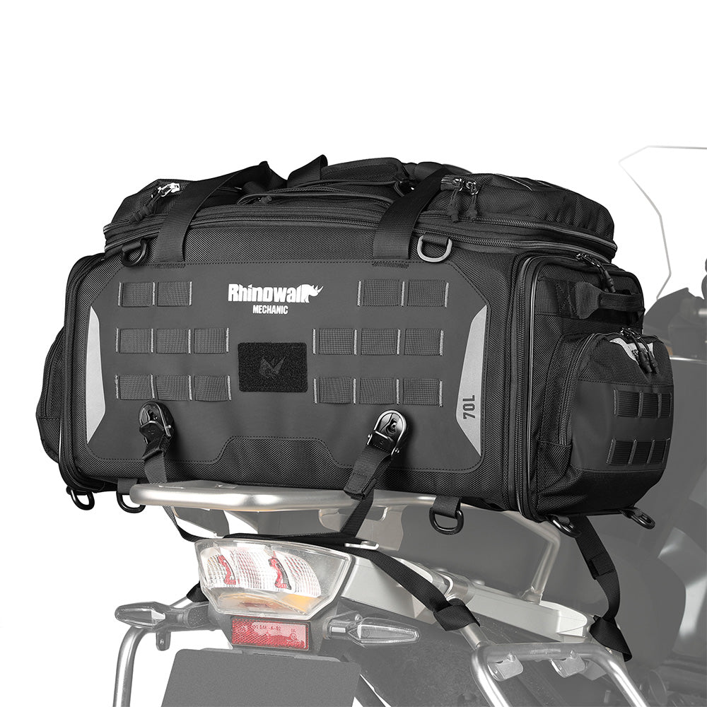 Waterproof tail bag in wet weather conditions