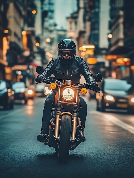Rider on a motorcycle in an urban setting representing city riding test conditions