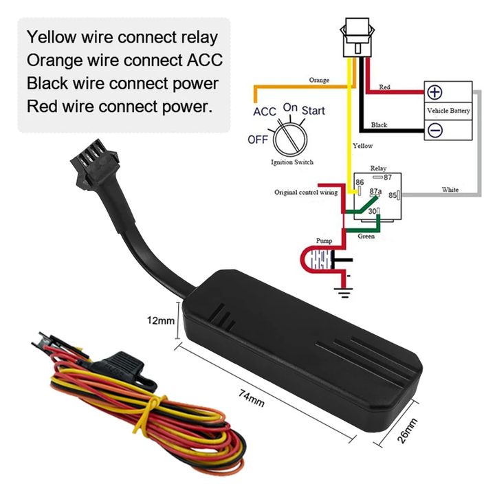 Close-up of hardwired GPS tracker installation on motorcycle