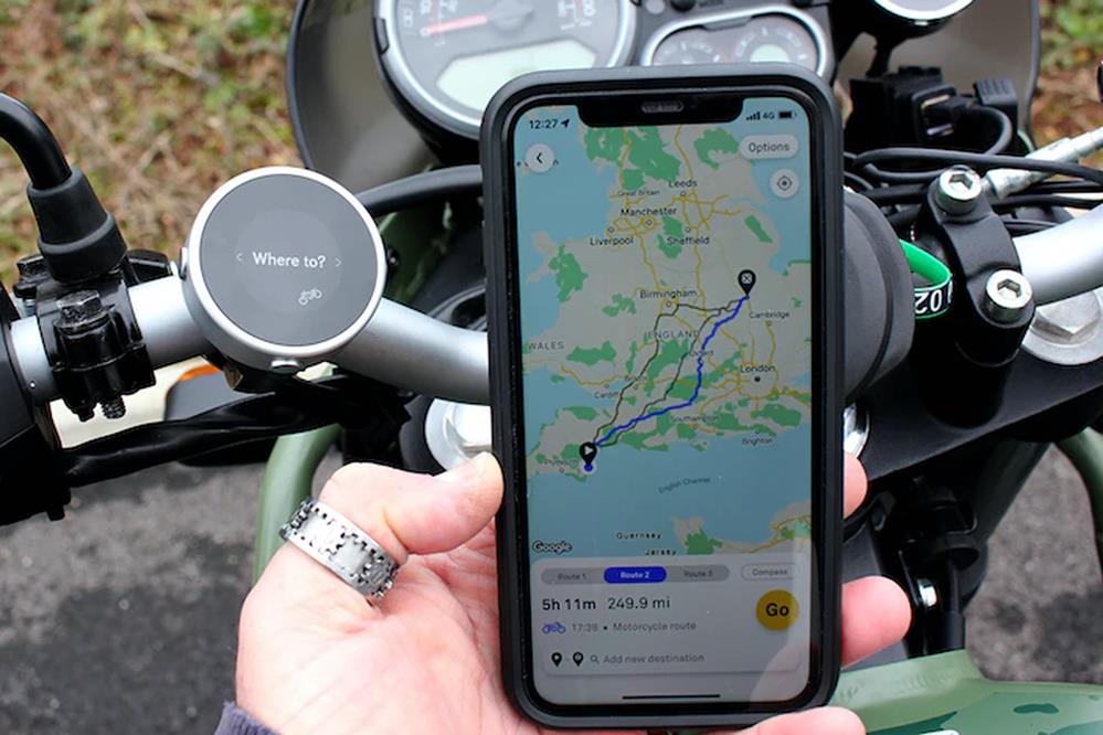 Rider perspective showing devices charging while riding