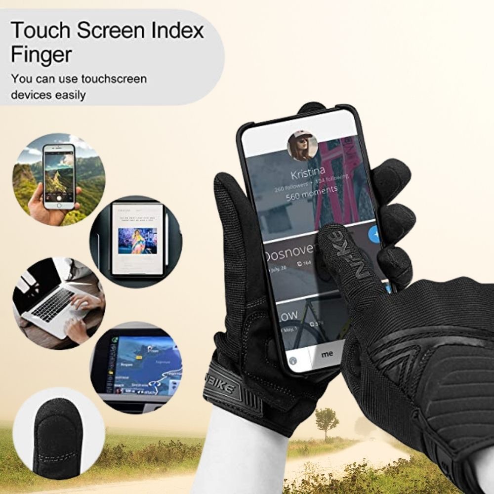 Rider using GPS or phone with waterproof gloves on