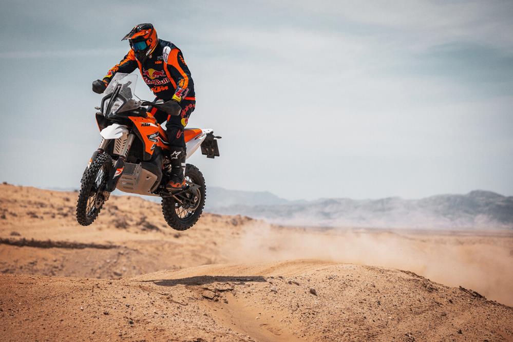 KTM 890 Adventure R in action on desert terrain