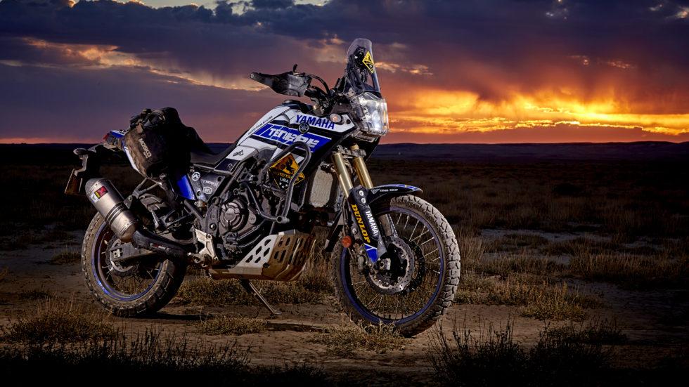 Yamaha Ténéré 700 on desert hardpack or sand