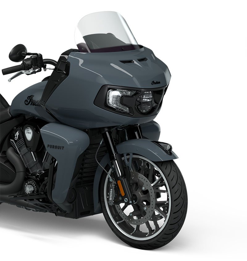 Indian Pursuit Dark Horse cruising on open road