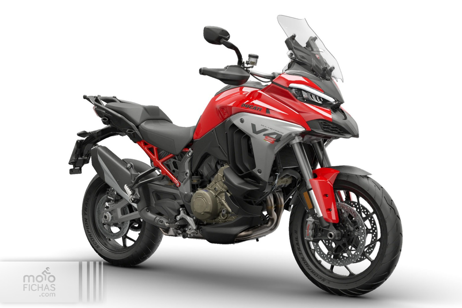 Ducati Multistrada V4 S on road showing technology and fairing