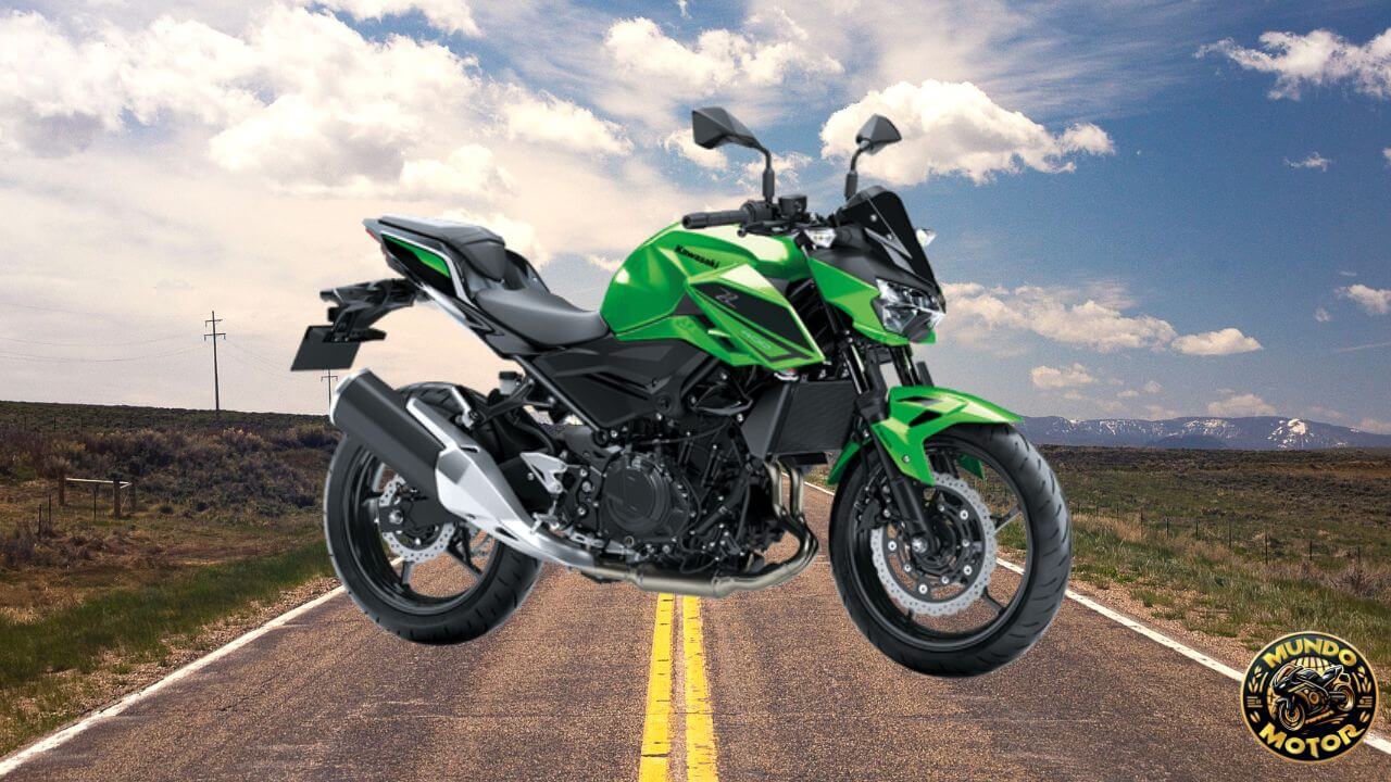 Kawasaki Z400 in motion or studio detail shot