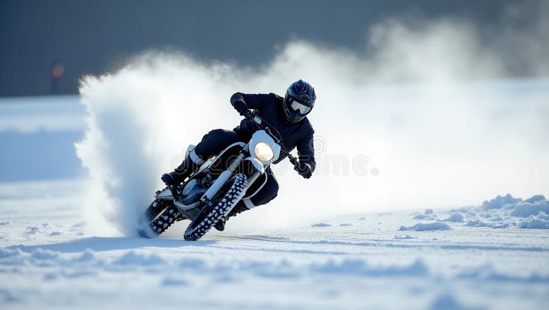 Rider starting a motorcycle in cold weather conditions
