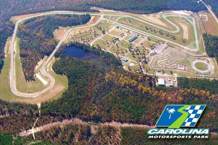 Aerial or wide-angle view of Carolina Motorsports Park circuit layout