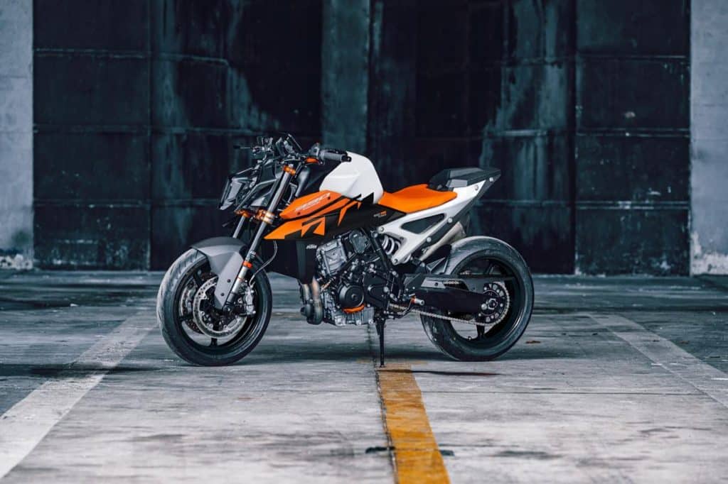 Studio or action shot of the flagship KTM 990 Duke
