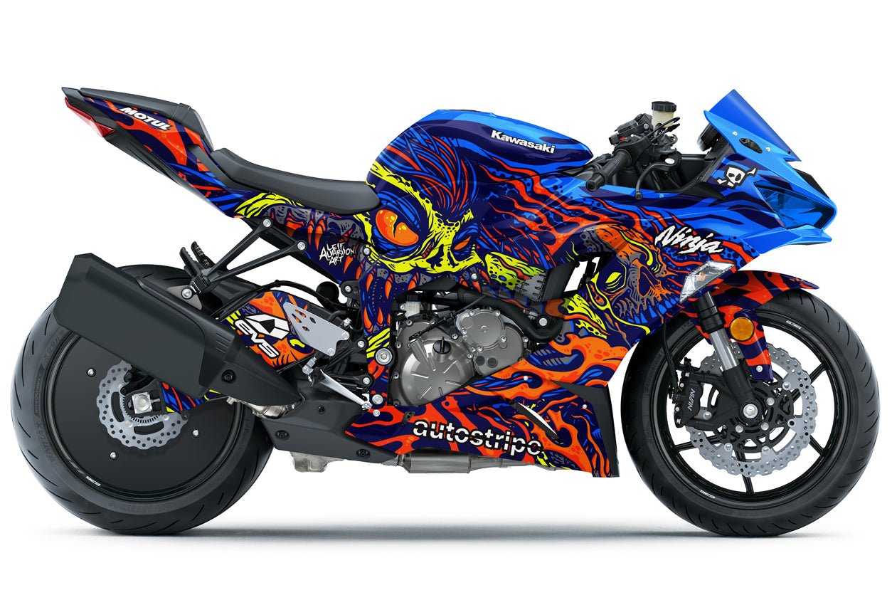 Hero image showing a dramatically wrapped motorcycle