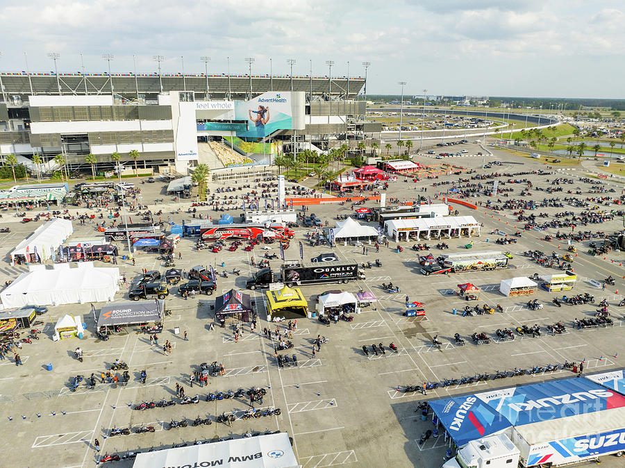 Manufacturer demo rides or motorcycles at the Speedway