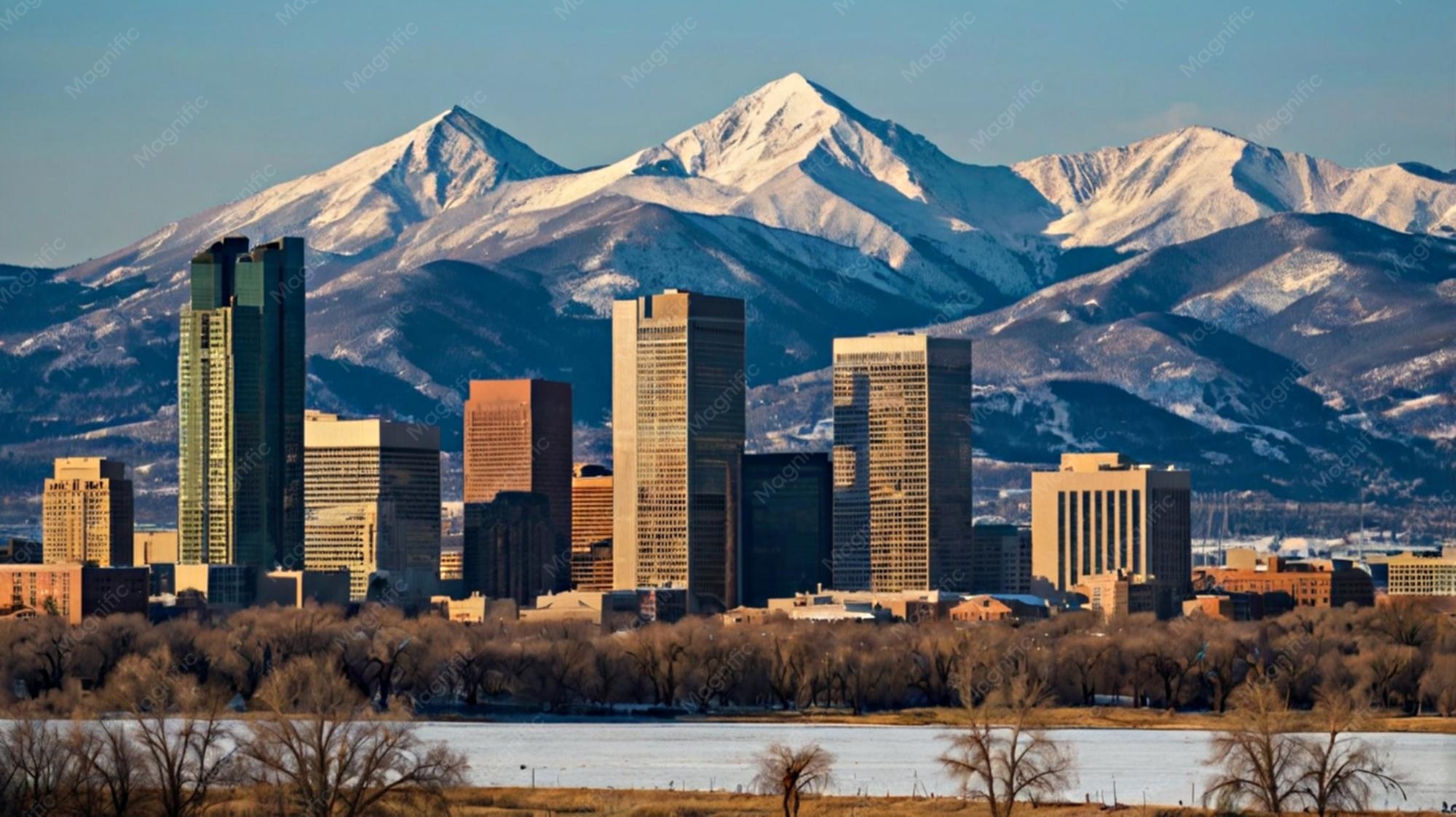 Denver cityscape or skyline to establish local setting