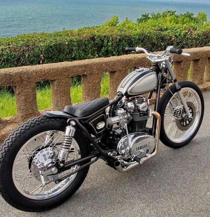 Row of classic and neo-retro motorcycles parked at an event, showcasing typical DGR bikes
