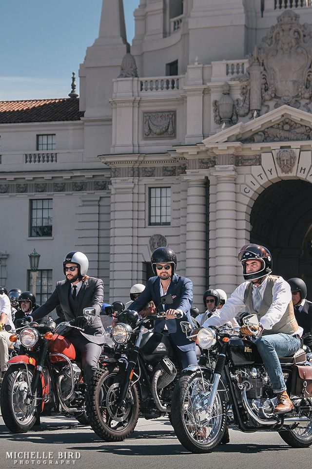 Classic or café racer style motorcycle on LA city streets