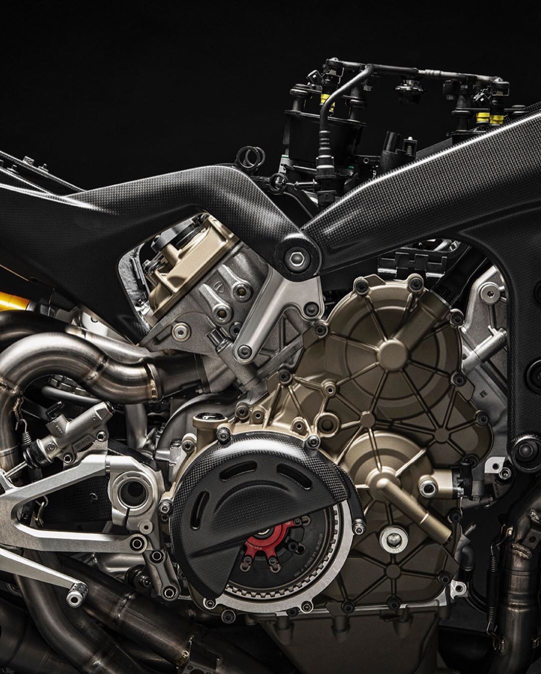 Close-up of a Ducati V4 engine to illustrate engine architecture discussion