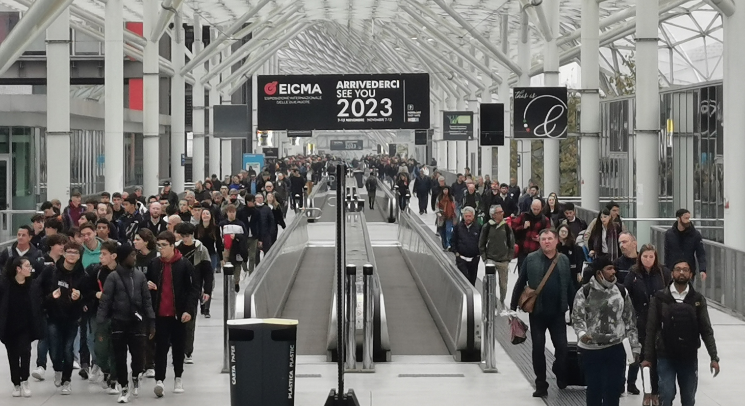 Hero image showing the scale and atmosphere of the EICMA show floor