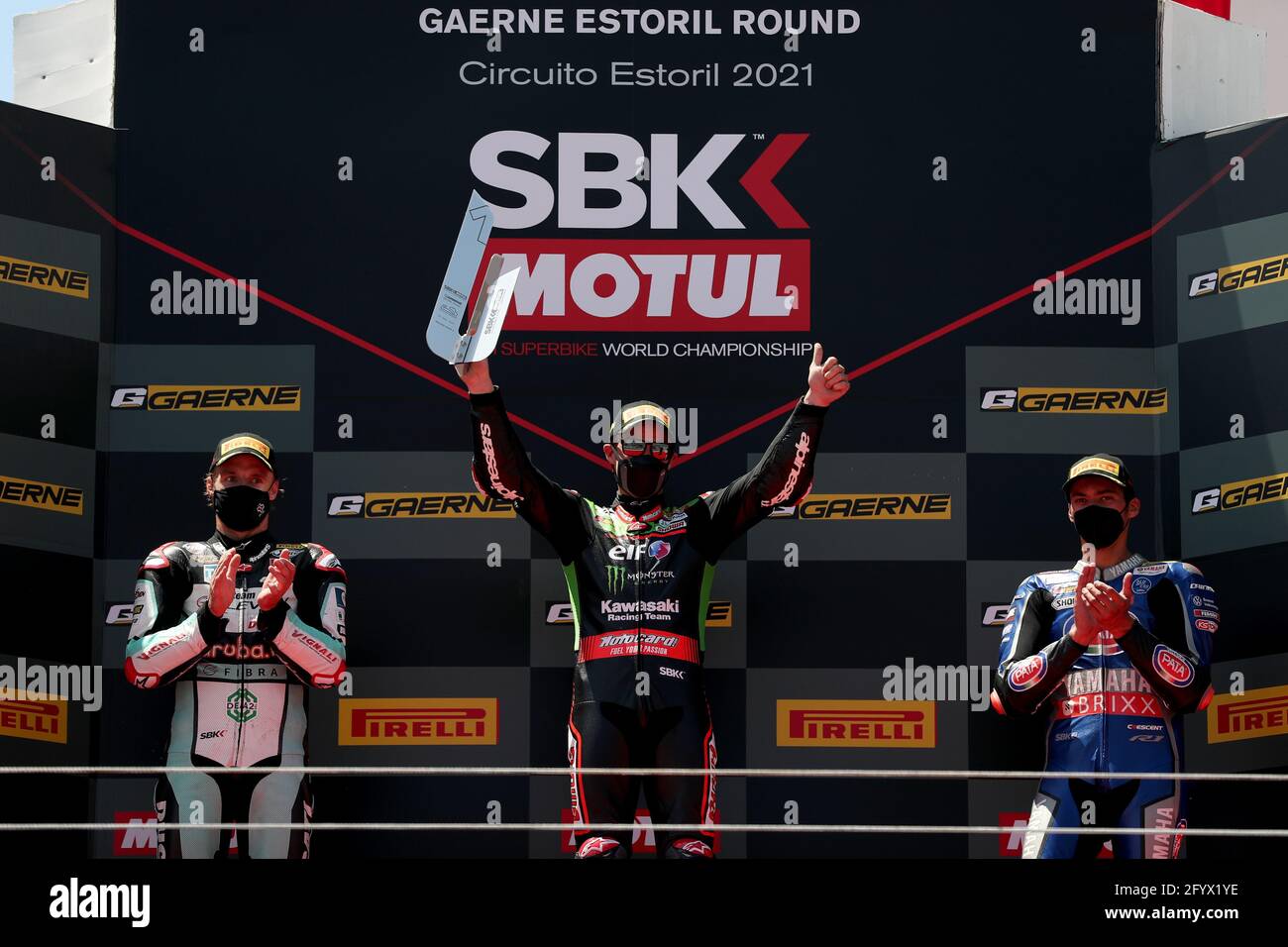 Podium celebration at a WorldSBK round