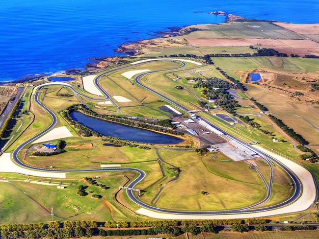 Aerial or wide shot of Phillip Island circuit to set the scene