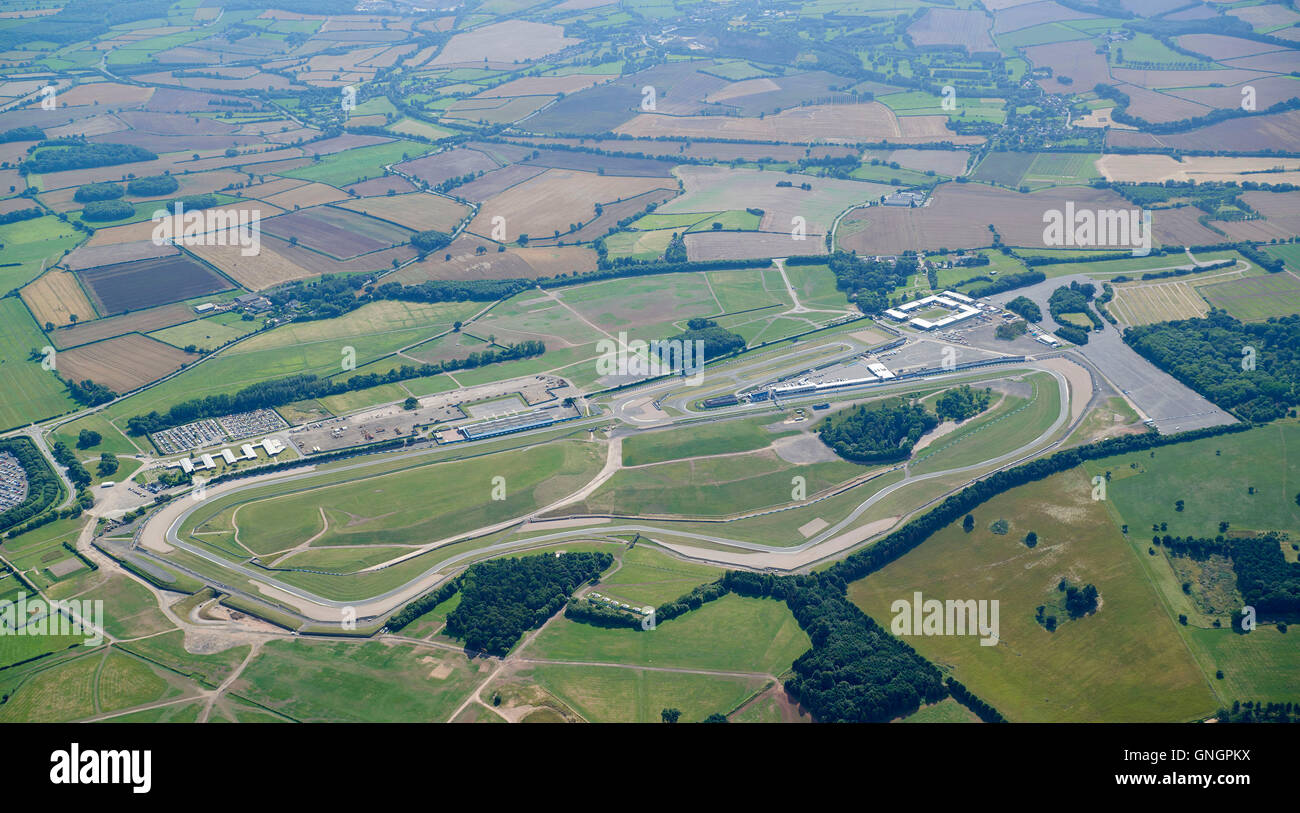 Aerial or wide-angle view of Donington Park circuit