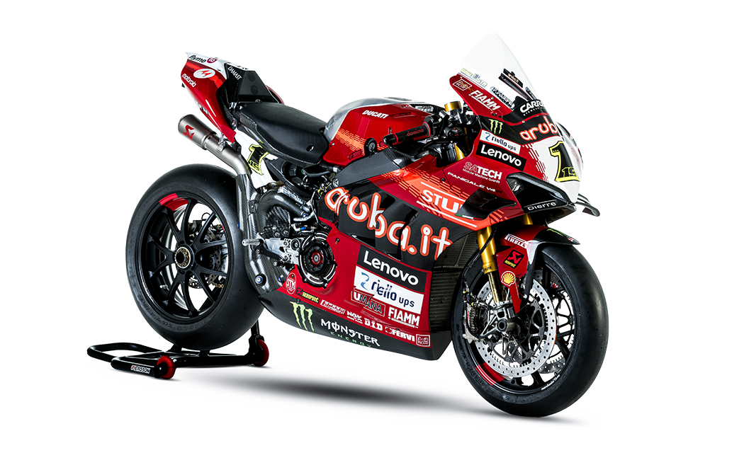 Ducati Panigale V4 R in Aruba.it factory livery on track