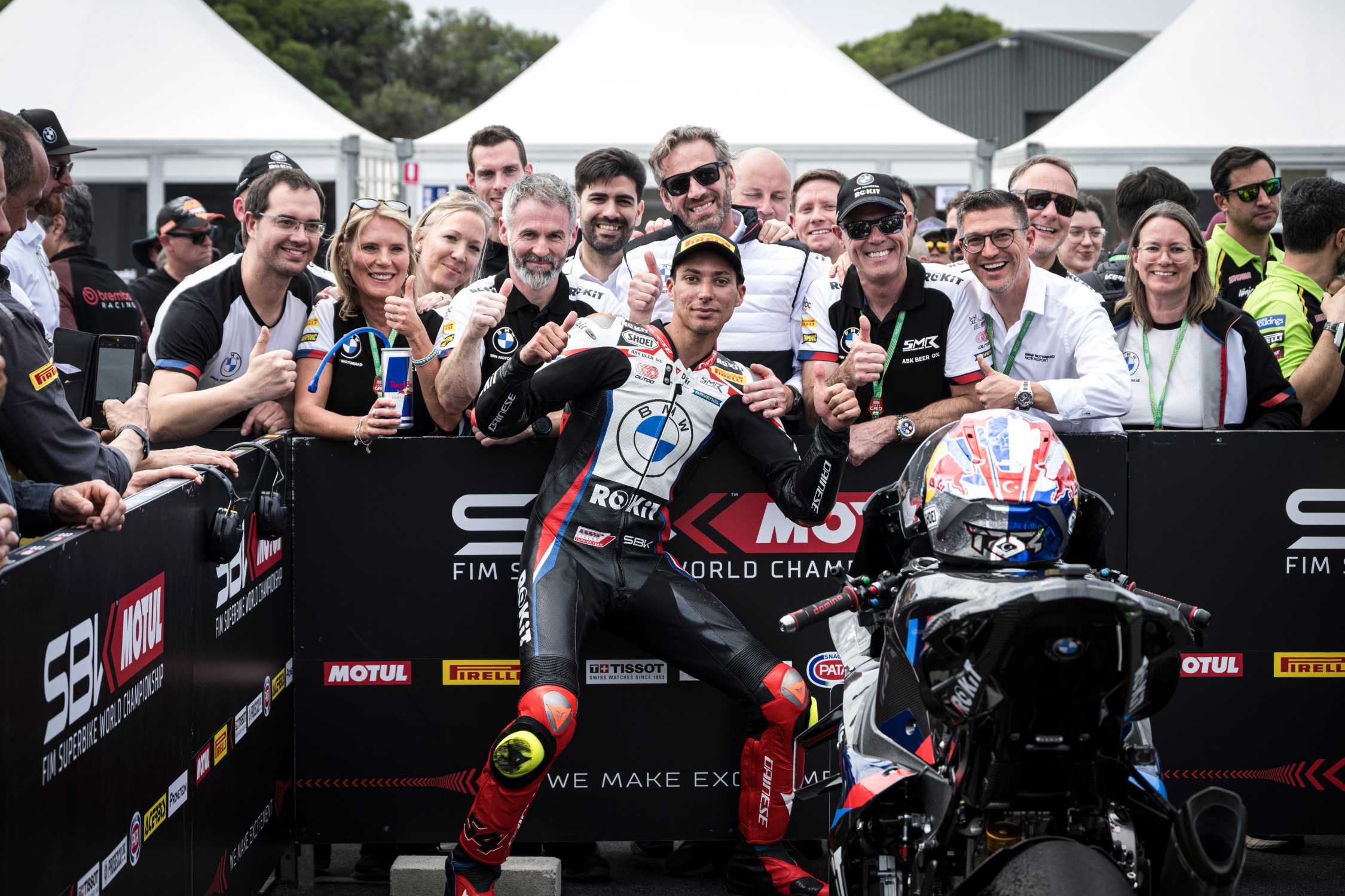 Podium celebration at a WorldSBK event
