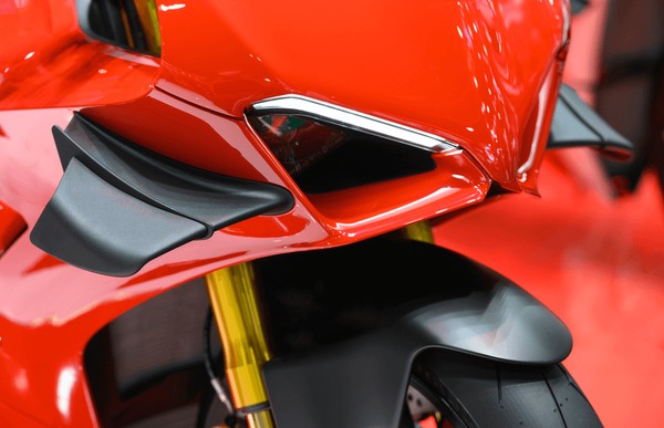 Close-up of superbike aerodynamic package for technical trends section