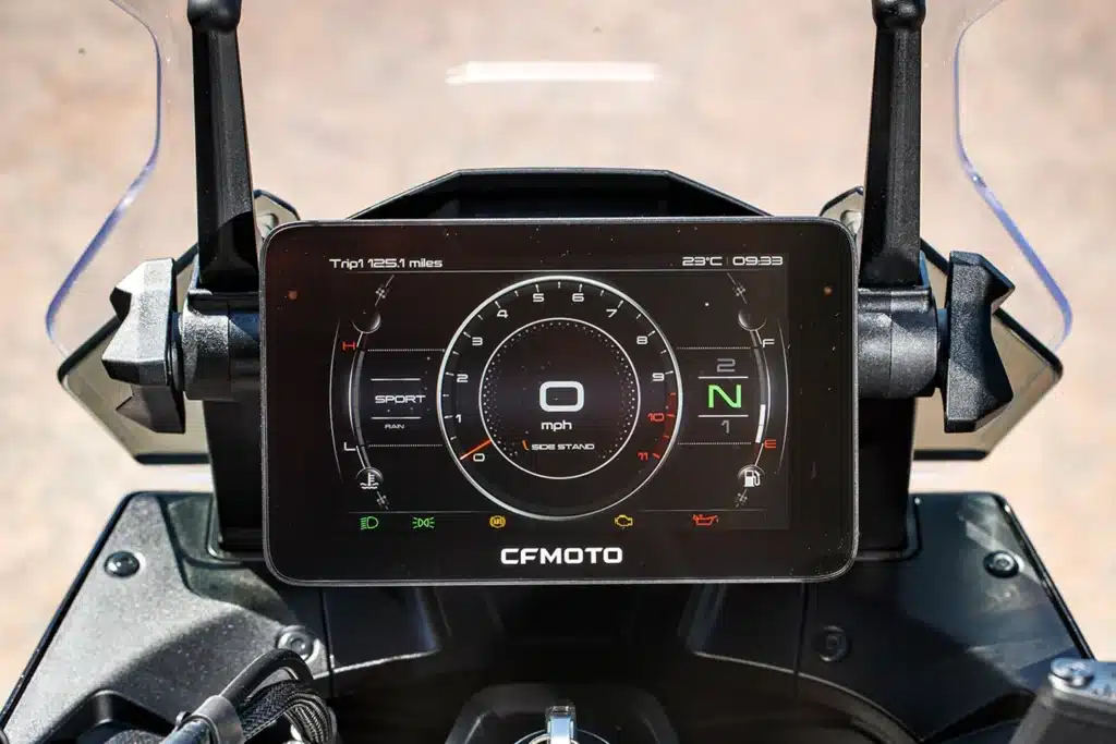 Engine detail shot showing the 799cc parallel twin