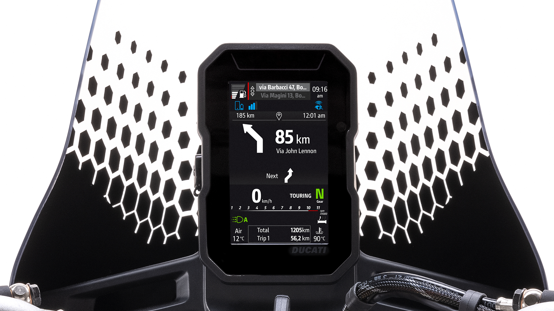 Close-up of the updated TFT dashboard and electronics interface