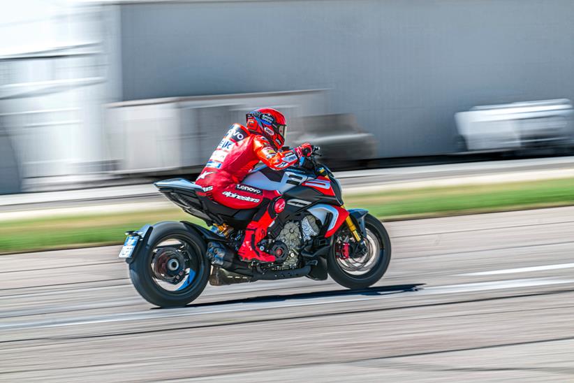 Rider on Diavel V4 during track session