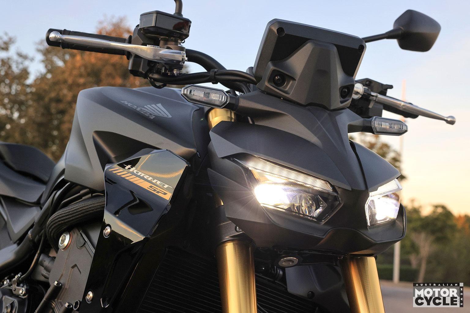 Close-up of the new angular headlight cluster and front end styling