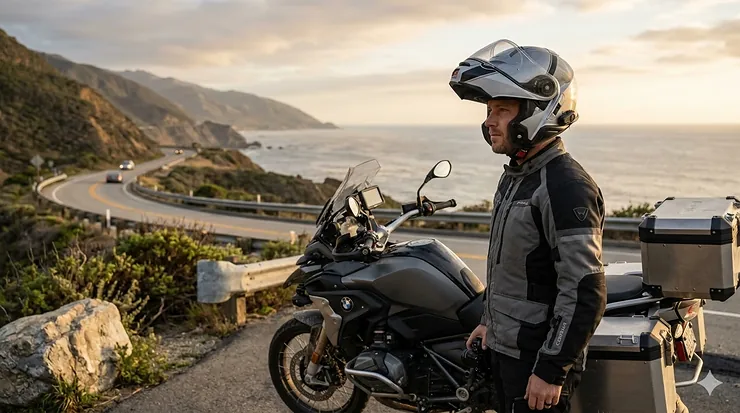 Rider in full touring gear on the highway illustrating comfort and wind protection