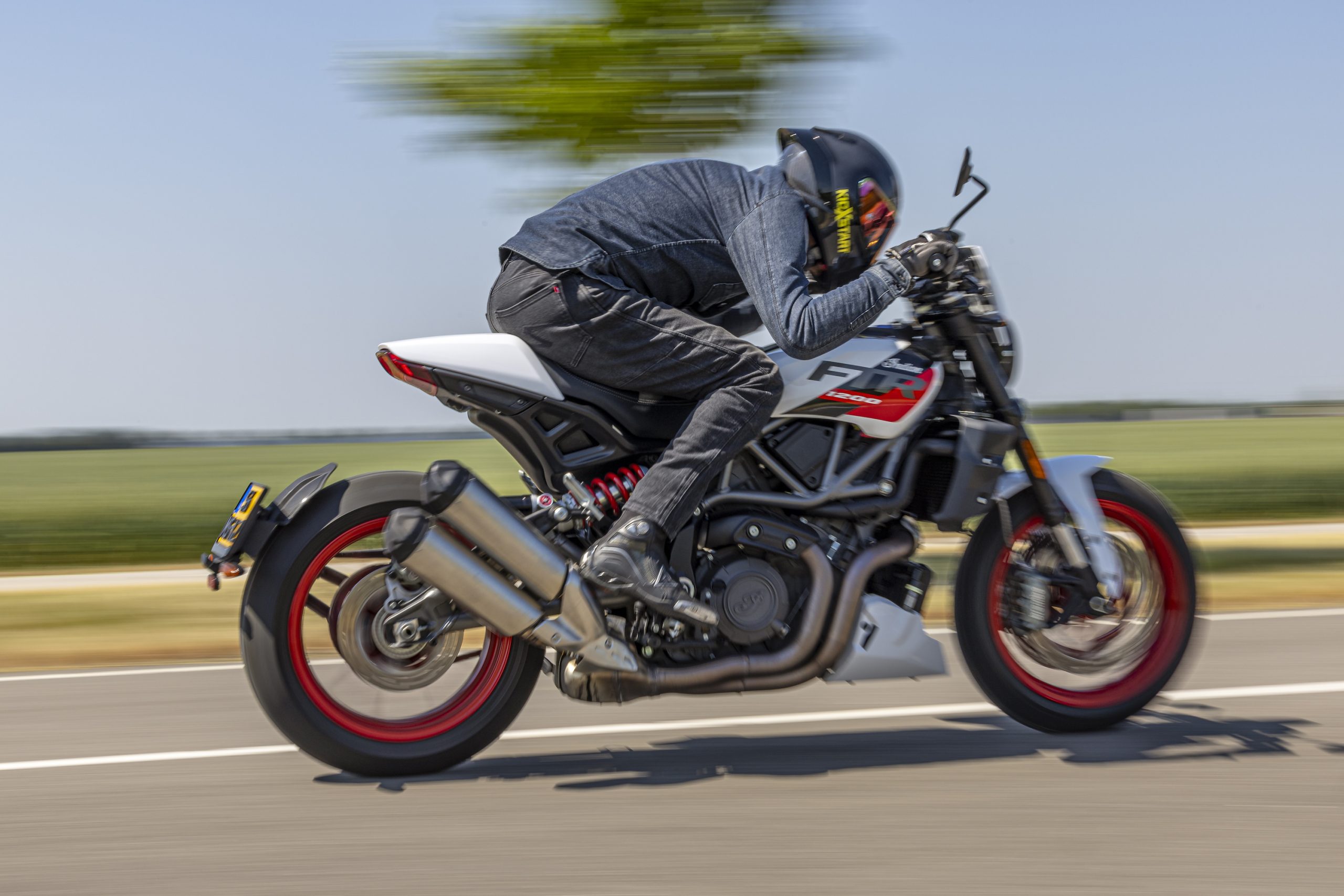Street riding action shot through mountain canyon