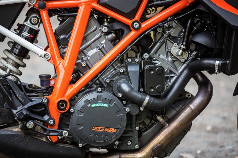 Close-up of the 1390cc LC8 V-twin engine showing the engineering detail