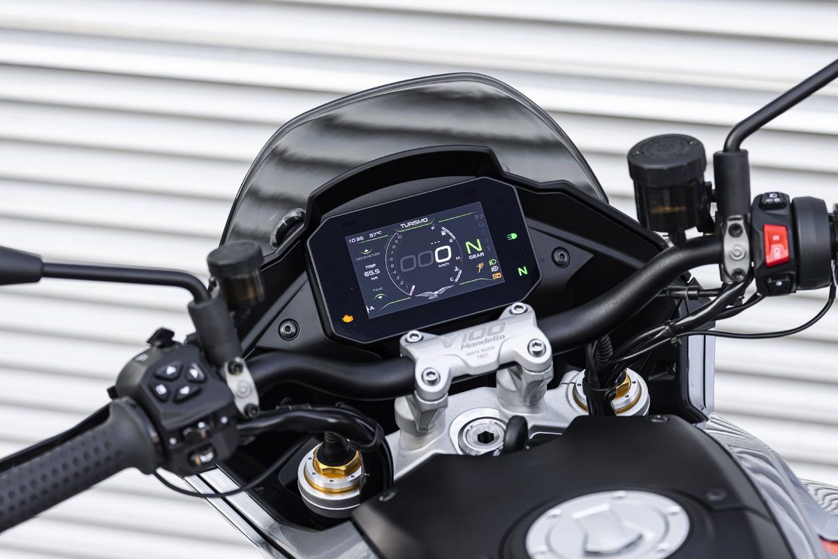 Cockpit shot showing TFT instrument cluster and front fairing detail