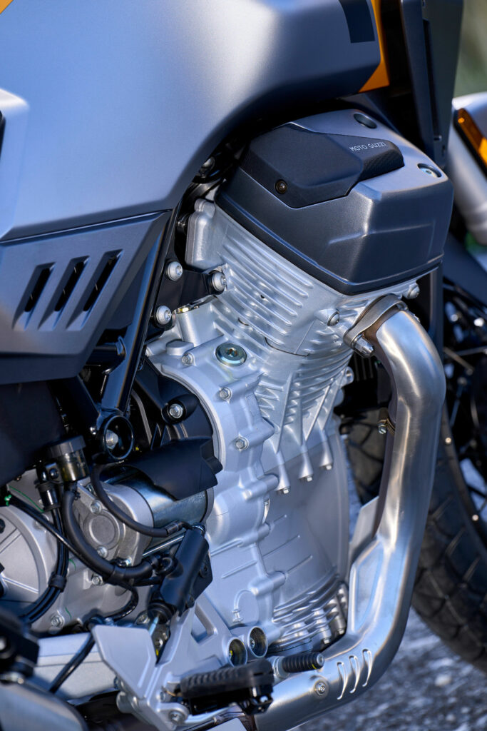 Close-up of the 1042cc transverse V-twin engine