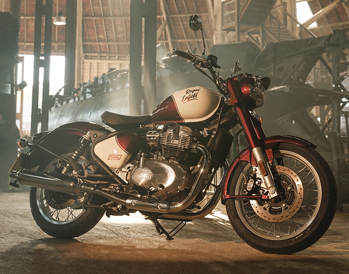 Rider on Classic 650 navigating urban street environment